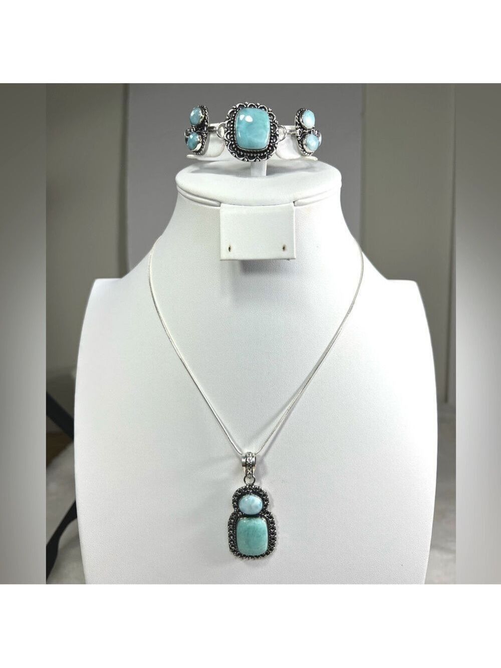 Larimar Pendant & Bracelet 925 Gemstone Set